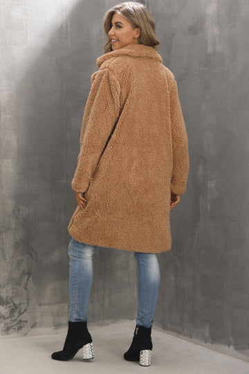 Camel hakket lapel lang fuskepels kvinner frakk